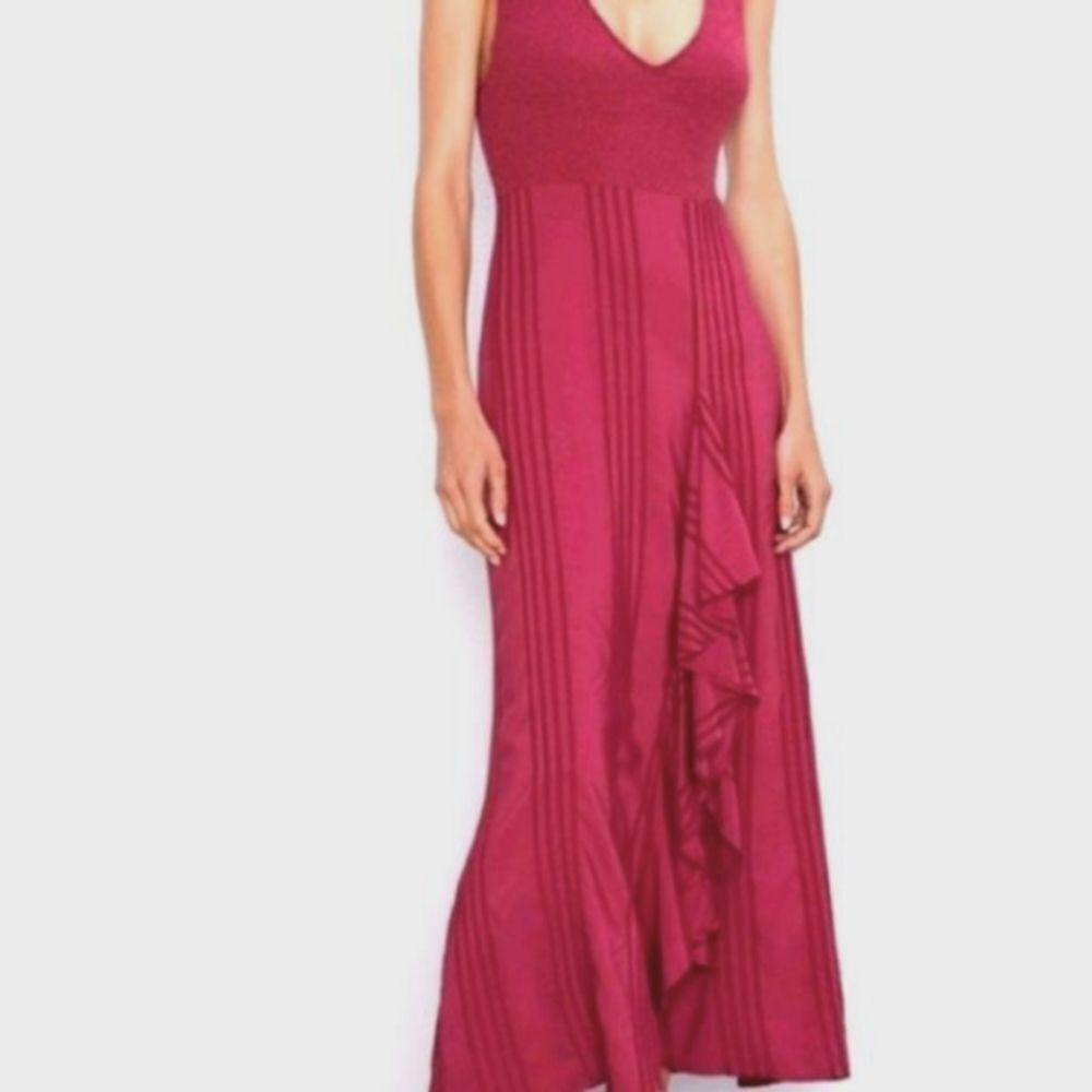 Zara Fuchsia Ruffled Combination Midi Dress M #0239